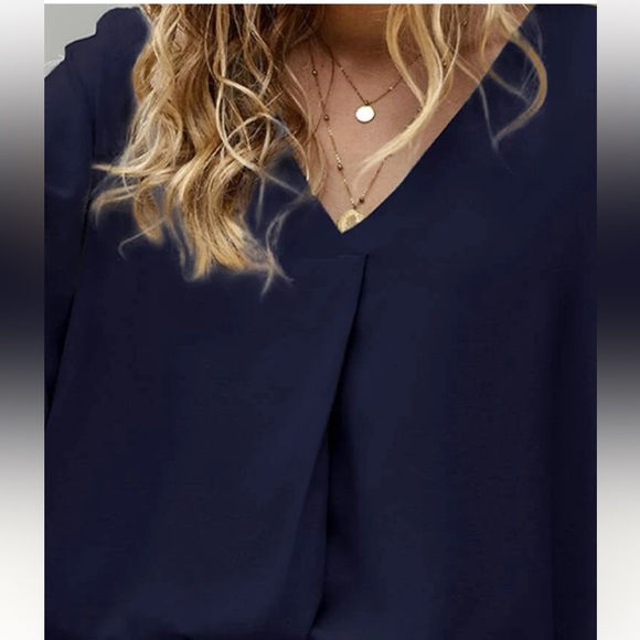 Roll-Up Sleeve V-Neck Blouse - Picture 2 of 5